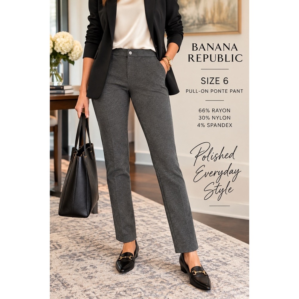Banana Republic Womens Gray Pull On Ponte Slim Straight Leg Dress Pants Size 6